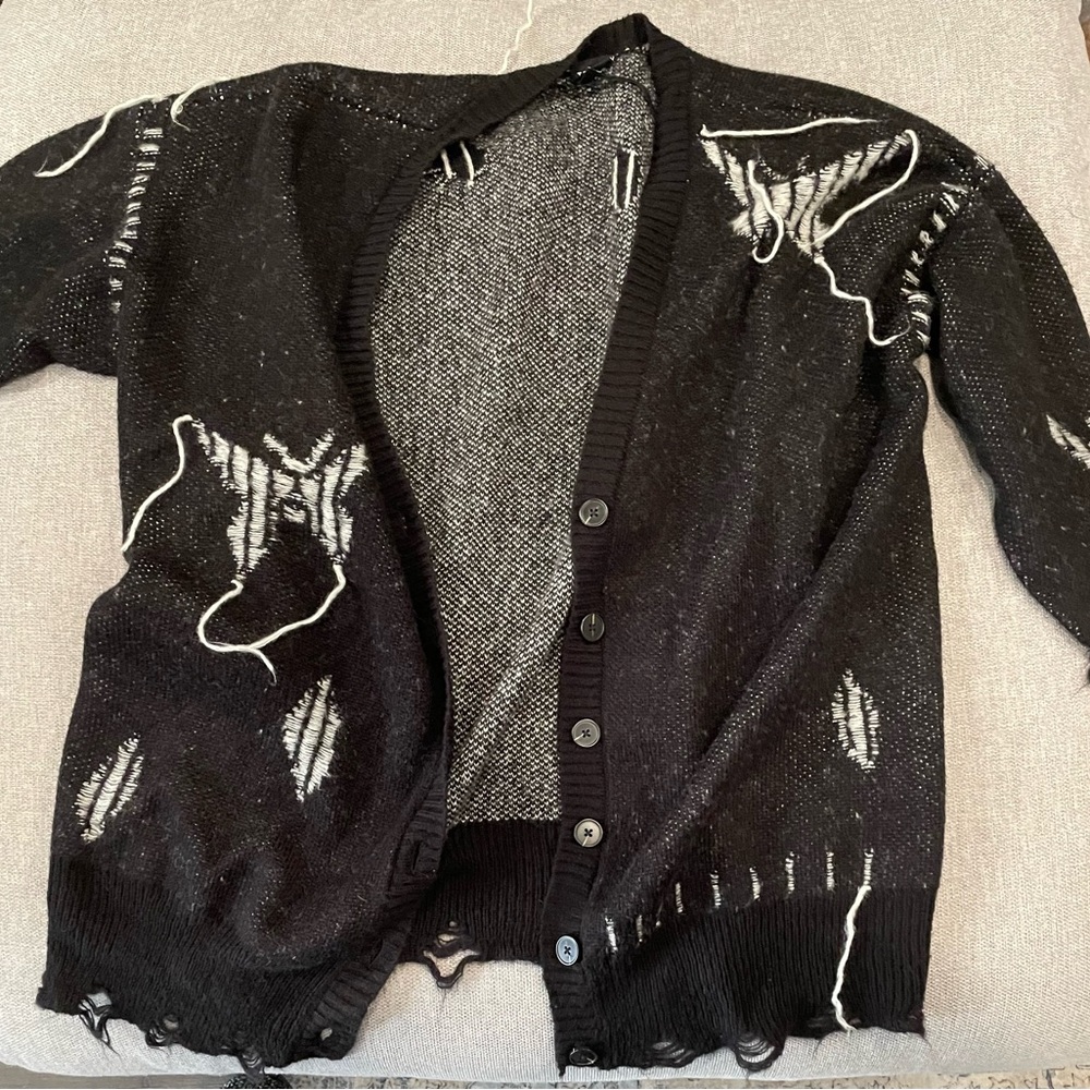 Black Distressed Knit Cardigan Sweater - Plus Size